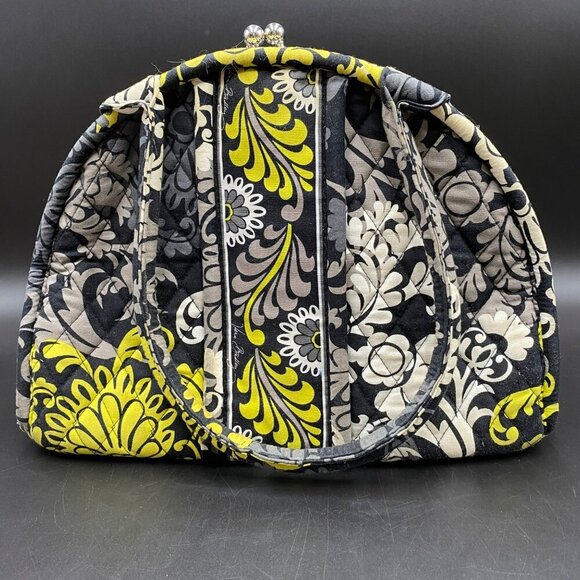 Vera Bradley Retired Yellow Black Baroque Eloise Kisslock Satchel Handbag - Picture 3 of 13
